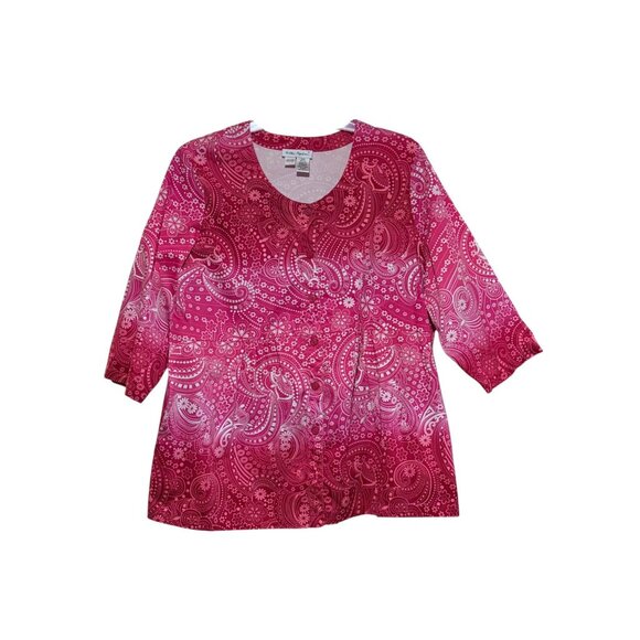 Ulla Popken Womens Plus Size Pink Paisley Quarter Sleeve Top 20/22 Pockets Fairy - Picture 1 of 5